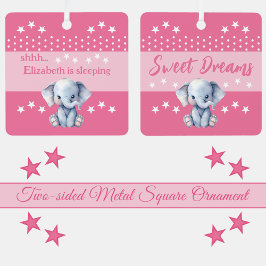Schattige olifant sst voeg naam toe slaapt roze metalen ornament