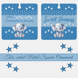 Schattige olifant sstt voeg naam toe slaapt blauw metalen ornament