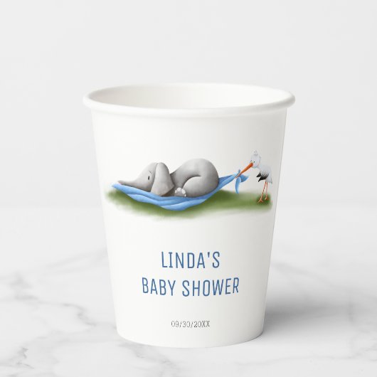 Schattige Olifant Stork Baby shower Papieren Bekers (Achterkant)