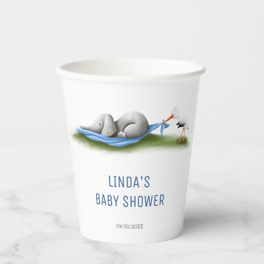 Schattige Olifant Stork Baby shower Papieren Bekers (Voorkant)