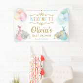 Schattige Olifant Twins Jongen Meisje Baby shower  Spandoek (Insitu)