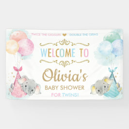 Schattige Olifant Twins Jongen Meisje Baby shower  Spandoek