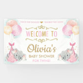 Schattige Olifant Twins Meisjes Baby shower Achter Spandoek (Horizontaal)