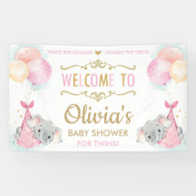 Schattige Olifant Twins Meisjes Baby shower Achter