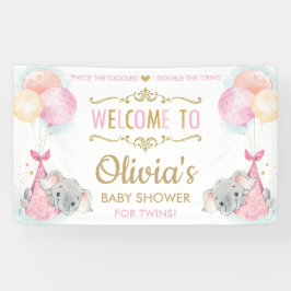 Schattige Olifant Twins Meisjes Baby shower Achter Spandoek