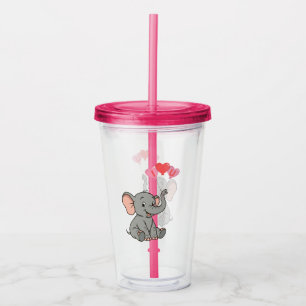 Schattige olifant valentijnsdag acryl drinkbeker