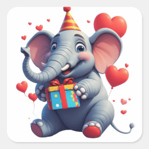 Schattige Olifant Verjaardagsfeest Met Cadeau 🎁 Vierkante Sticker