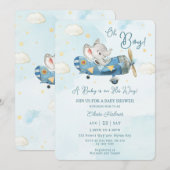 Schattige Olifant Vliegtuig Sky Boy Baby shower Kaart (Voorkant / Achterkant)
