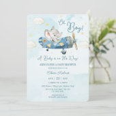 Schattige Olifant Vliegtuig Sky Boy Baby shower Kaart (Staand voorkant)