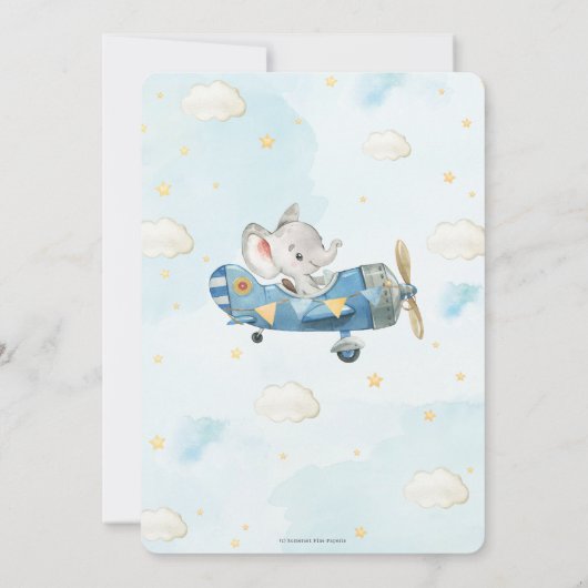 Schattige Olifant Vliegtuig Sky Boy Baby shower Kaart (Achterkant)