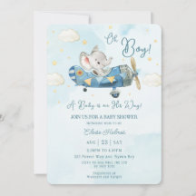 Schattige Olifant Vliegtuig Sky Boy Baby shower