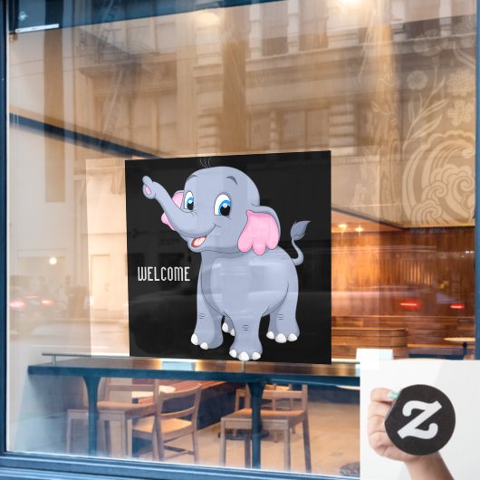 Schattige olifant warm en uitnodigend Afbeelding Raamsticker (Cafe Raam)