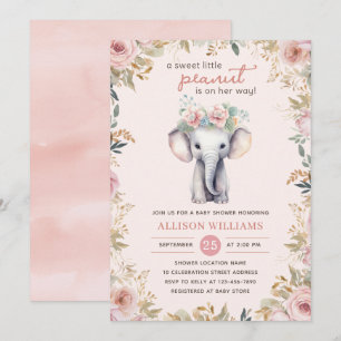 Schattige Olifant Waterverf Bloemen Meisje Baby sh Kaart