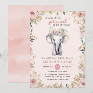 Schattige Olifant Waterverf Bloemen Meisje Baby sh Kaart