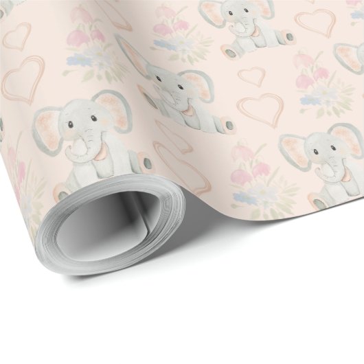 Schattige Olifant Waterverf Blush Wrapping Papier (Rol Hoek)