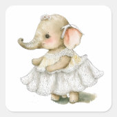 Schattige olifant waterverf vierkante sticker (Voorkant)