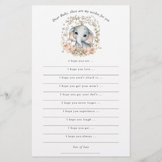 Schattige Olifant Wensen voor Baby Shower (Voorkant)