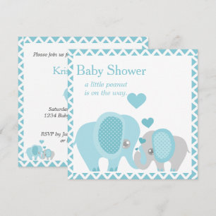 Schattige olifanten, Baby Boy, Shower Invitation Kaart