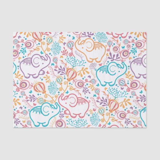 Schattige olifanten en bloemen tissuepapier (Voorkant)