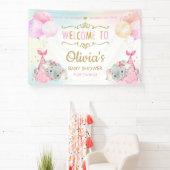 Schattige Olifanten Twin Meisjes Baby shower Achte Spandoek (Insitu)
