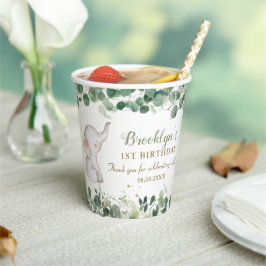 Schattige olifantengroen genderneutraal 1e verjaar papieren bekers