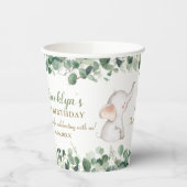 Schattige olifantengroen genderneutraal 1e verjaar papieren bekers (Links)