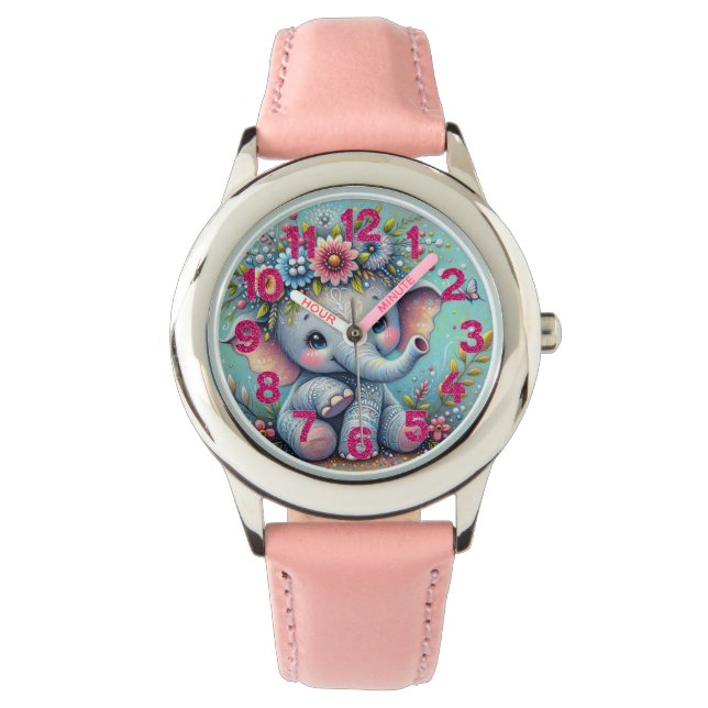 Schattige olifantenkinderwacht horloge (Voorkant)