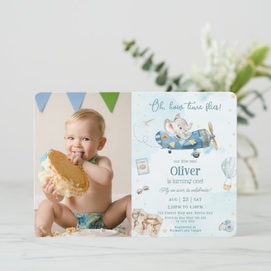 Schattige Olifantvliegtuig Avontuur Tijd vliegt Ve Kaart (Staand voorkant)