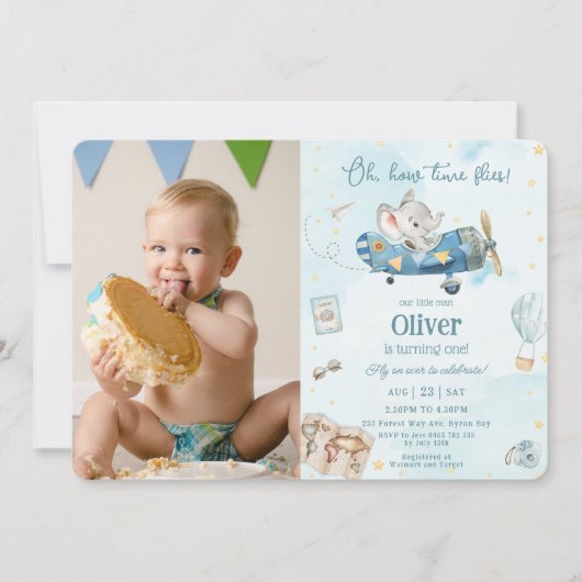 Schattige Olifantvliegtuig Avontuur Tijd vliegt Ve Kaart (Voorkant)