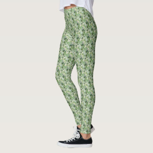 Schattige Olijfgroen Bloempatroon Stijlvolle Vrouw Leggings