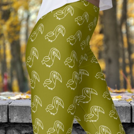 Schattige Olijfgroen Toucan vogelpatroon Leggings