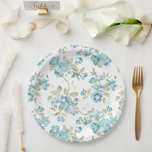 Schattige olijfgroene aqua turquoise bloemige wate papieren bordje (Huwelijk)