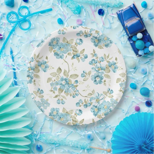 Schattige olijfgroene aqua turquoise bloemige wate papieren bordje (Feest)