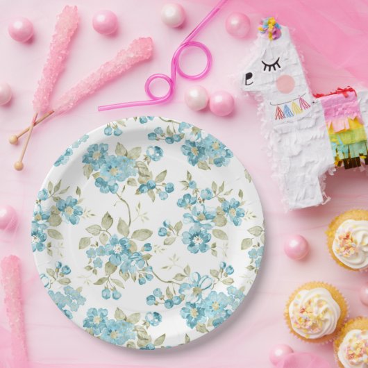 Schattige olijfgroene aqua turquoise bloemige wate papieren bordje (Feest)