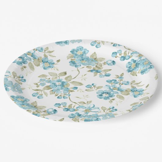 Schattige olijfgroene aqua turquoise bloemige wate papieren bordje (Gekanteld)