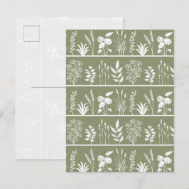 Schattige olijfgroene plantensilhouetten briefkaart