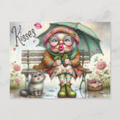 Schattige oma en kat delen zoete kussen briefkaart (Voorkant)