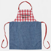 Schattige Oma Rood & Wit Check Blauw Denim Print Schort (Voorkant)