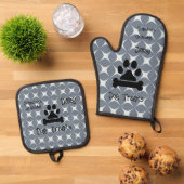 Schattige Oma's Granddog Geometric Wit en Grijs Ovenwant & Pannenlap Set (Top down)