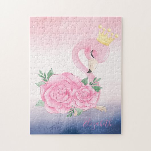 Schattige Ombre Colorful Cute Flamingo Legpuzzel (Verticaal)