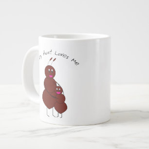 Schattige omhelzing tante en nichtje mier cartoon  grote koffiekop