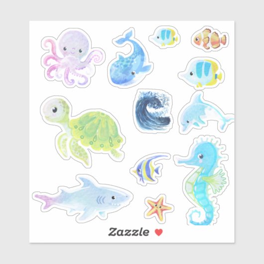 Schattige Onder de Zee Creatures Waterverf Sticker (Vel)