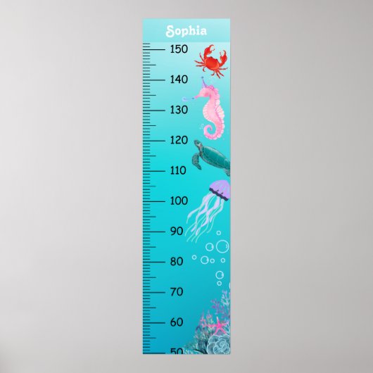 Schattige onder de Zee groeigrafiek centimeter Poster (Voorkant)