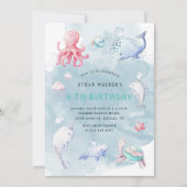 Schattige onder de Zee Waterverf Verjaardagsuitnod Kaart (Voorkant)