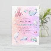 Schattige onder de Zee Waterverf Verjaardagsuitnod Kaart (Staand voorkant)