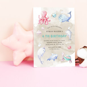 Schattige onder de Zee Waterverf Verjaardagsuitnod Kaart