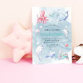 Schattige onder de Zee Waterverf Verjaardagsuitnod Kaart