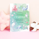 Schattige onder de Zee Waterverf Verjaardagsuitnod Kaart<br><div class="desc">Ons "Schattige Under The Zee" collectie heeft zachte waterverf achtergronden met prachtige zee wezens illustraties in pastel kleuren. Alle script is in een combinatie van serif en mooie handgeschreven lettertype met kleuren die u kunt veranderen als u wilt. Kies tussen overeenkomende objecten in dit collectie voor alles wat u nodig...</div>