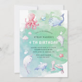 Schattige onder de Zee Waterverf Verjaardagsuitnod Kaart (Voorkant)