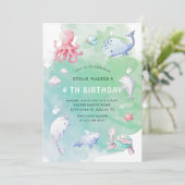 Schattige onder de Zee Waterverf Verjaardagsuitnod Kaart (Staand voorkant)